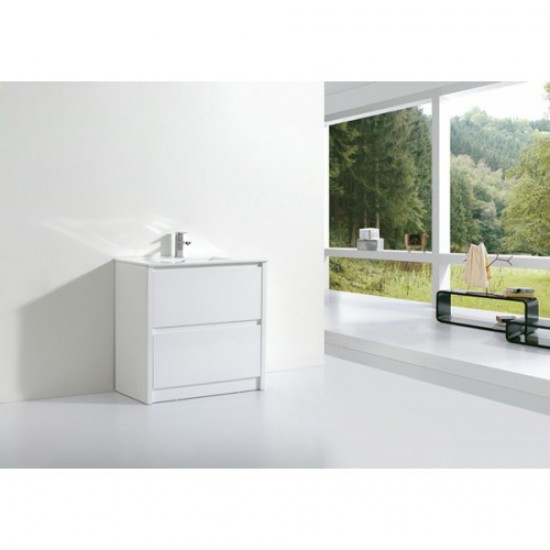 TB 750mm Gloss White Plywood Floor Standing Vanity With Ceramic Basin